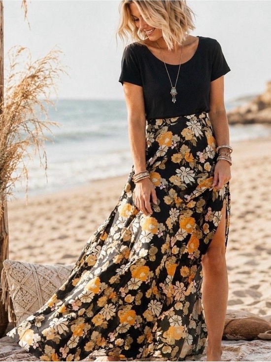 NATURAL LIFE Dresses & Skirts - Natural Life Skirt Maxi Side Slit Floral Size Large